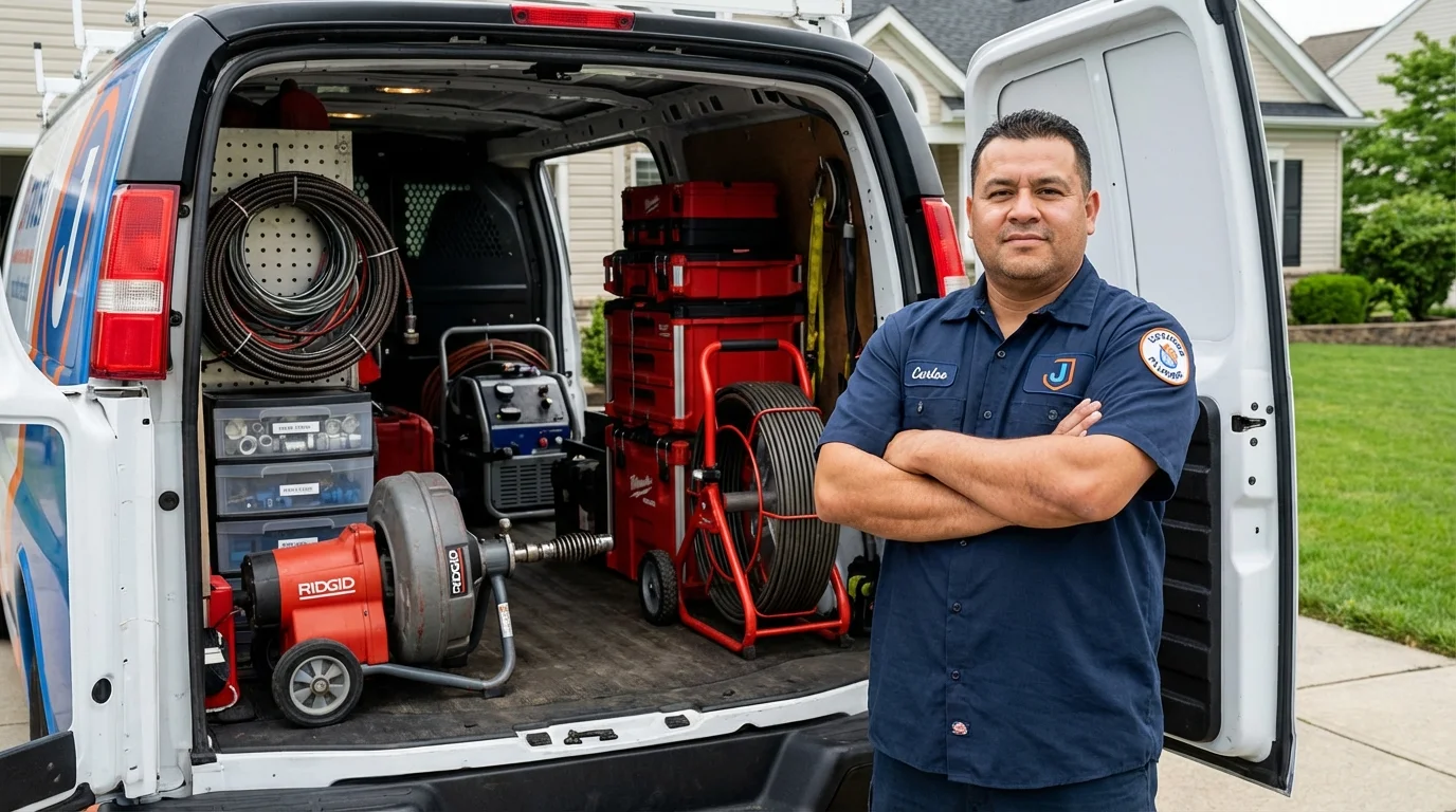 Professional drain cleaning equipment and Johns Plumbing LLC plumber in Housatonic