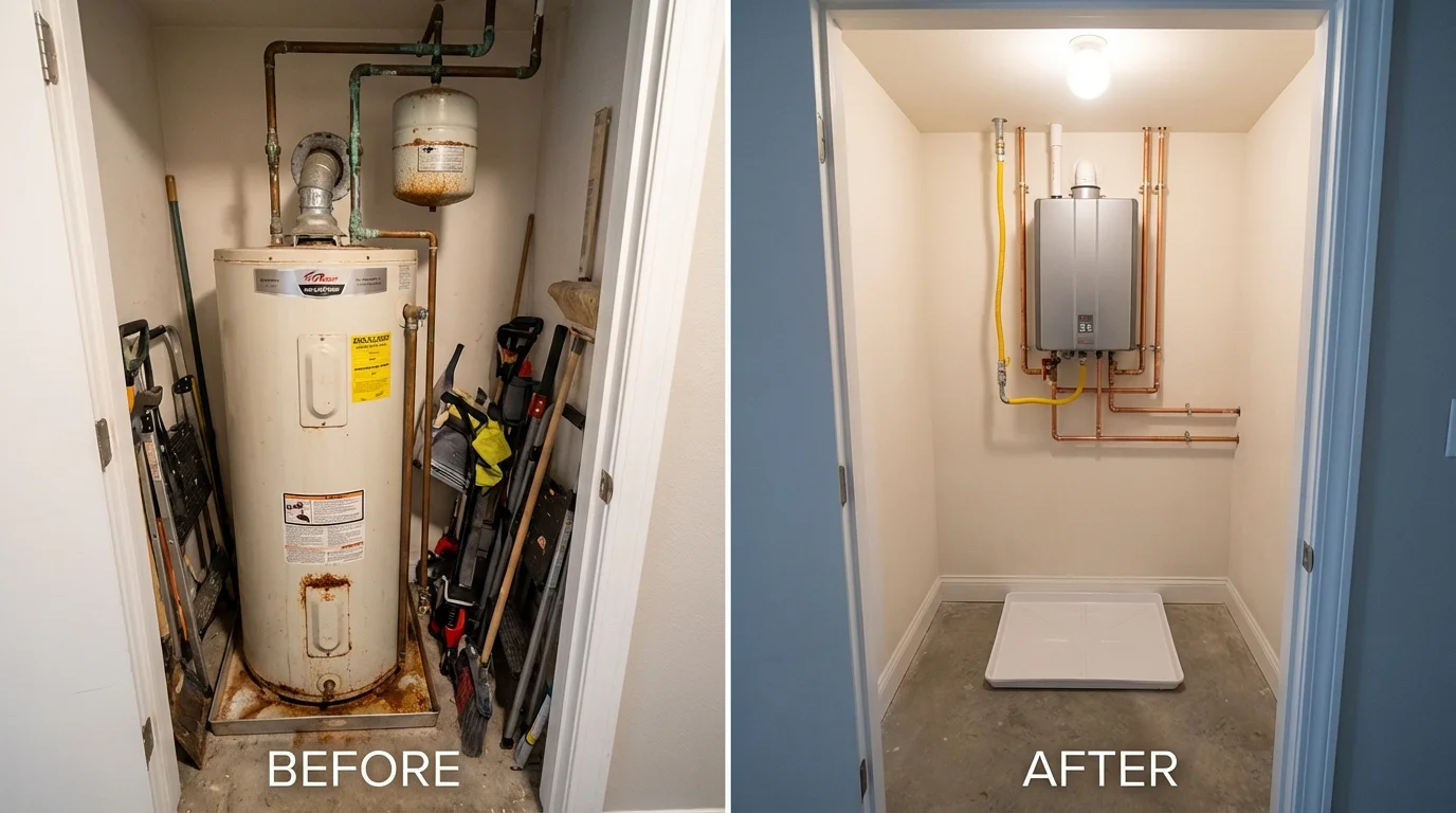 Tank water heater versus wall-mounted tankless unit comparison for Housatonic, MA homeowners
